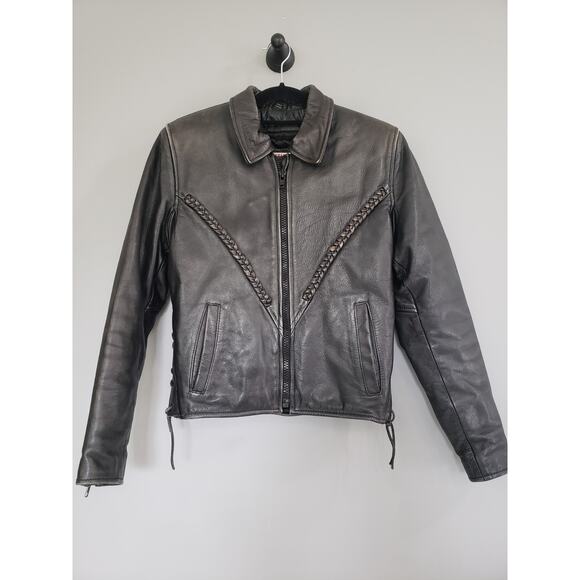 Vintage Vanguard Cowhide Black Leather Jacket Small MOTORCYCLE RIDING LINED 90s - Picture 9 of 16